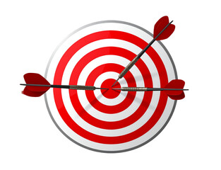 Bullseye Target with Three Darts Perfectly Centered, Front View, Clean Sport Concept, Isolated PNG