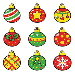 Fototapeta premium Minimal Christmas Ornament Ball Icon Set – Flat Holiday Vector Icons