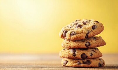 Freshly baked cookies arranged on a wooden table with a soft yellow background, styled with warm natural light for a nostalgic, inviting feel.