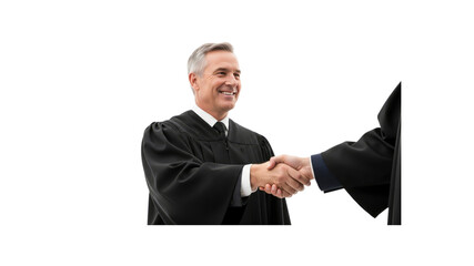 Judge shakes hands with another person