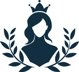 Empowered woman silhouette icon with crown and laurel wreath