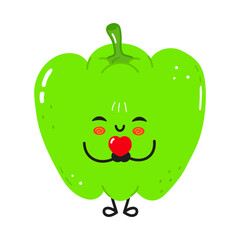 Green bell pepper character feeling love illustration