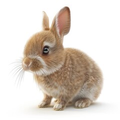 Obraz premium Adorable little brown bunny with big ears on white background