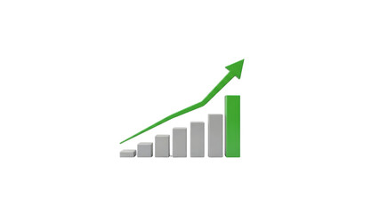 Rising bar chart with green arrow