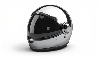 Metallic space helmet, glossy finish, reflective visor, isolated on white