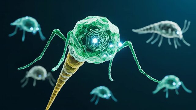 Bacteriophage Virus Attacking Cells, Medical Animation
