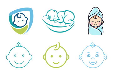 Baby face and body logos in outlines.