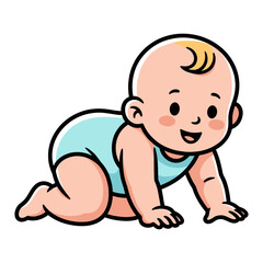 Cute cartoon baby crawling with a happy smile.
