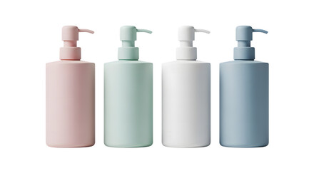 Four Soap Dispensers in Pastel Colors Isolated on transparent background
