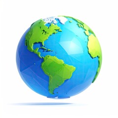 Naklejka premium Low-poly rendering of planet Earth with continents, sea and clouds