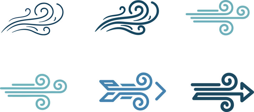 Clean Air Wind Swirl and Breeze Motion Icon Set for Environmental Climate Protection Ventilation Systems and Fresh Air Quality Concept Branding