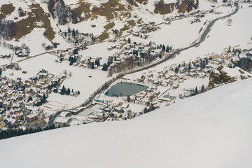 Grindelwald mountain village during winter with snow in klosters