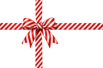 Red and white striped gift ribbon bow isolated on transparent background isolated on transparent background