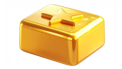 A shiny gold block with a star on top, isolated on white