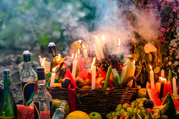Afro-Brazilian religious offering honoring orix&aacute;s in a syncretic spiritual ritual