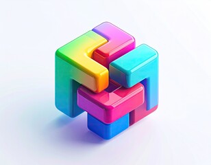 Obraz premium Colorful 3D puzzle cube in vibrant gradient colors on white background