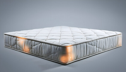 Obraz premium A White Quilted Mattress with Orange Accents and a Gray Background Showing Texture and Stitching