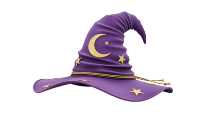 Purple witch hat with moon and stars