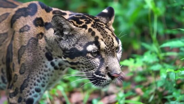 Clouded Leopard in Natural Habitat Closeup.