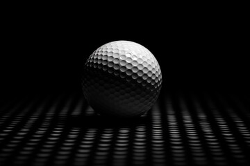 White golf ball on a dark grid background creating a dramatic chiaroscuro effect