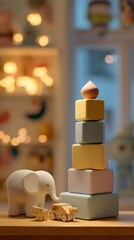 Cozy indoor lighting during a quiet family playtime with pastel stackables