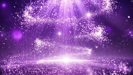 Abstract Swirling Light Trails Forming Festive Tree Shape with Shimmering Particles and Purple Background - Powered by Adobe