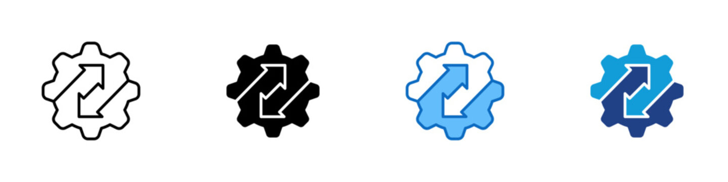 Scalability Multiple Style Icon Design Vector - Gear with expanding arrows representing system scalability and flexible growth