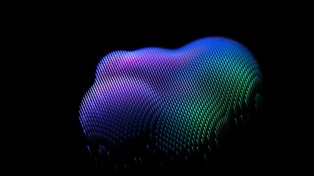 3D animation of glowing particle spheres flowing and transforming in space. Abstract concept of artificial intelligence (AI), digital technology and future science. Looped 4K modern visual background