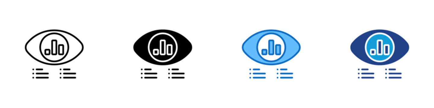 Data Insight Multiple Style Icon Design Vector - Eye with chart symbol representing data insight, analytics monitoring, and performance visibility