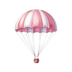 Obraz premium Pink parachute with basket, isolated on transparent background isolated on transparent background