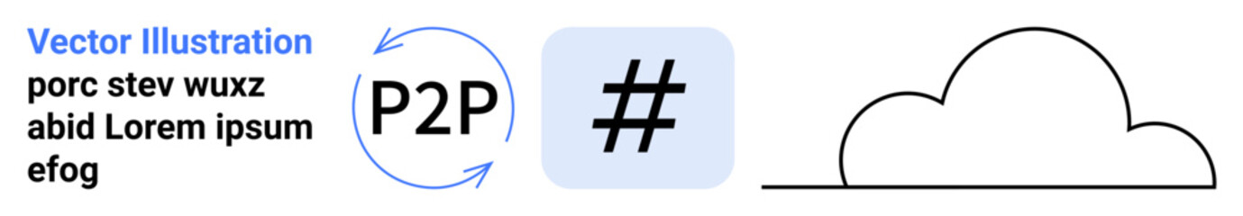 Obraz premium Circular P2P arrows, metadata tag icon, and cloud outline. Ideal for teamwork, social sharing, data exchange, cloud computing, online networks, collaboration simple landing page