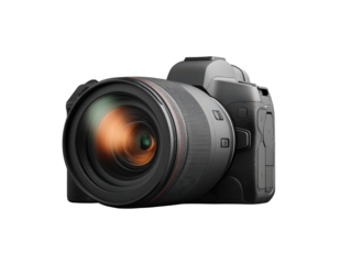 Digital Camera with Large Lens Isolated on Grey Background