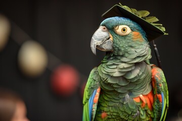 Colorful parrot wearing a graduation cap symbolizes intelligence, education, and academic achievement