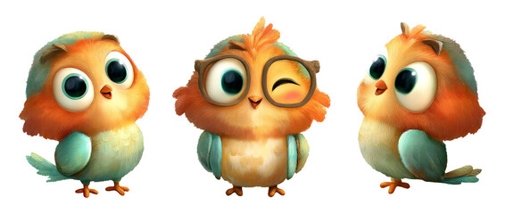 Fototapeta premium Adorable Cartoon Illustrations of Cute Birds with Playful Expressions and Styles