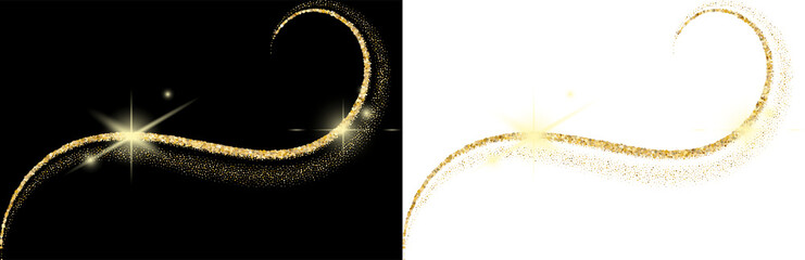 Gold glitter sparkle confetti with falling shining dust and glittering golden particles isolated on transparent background Golden Particles