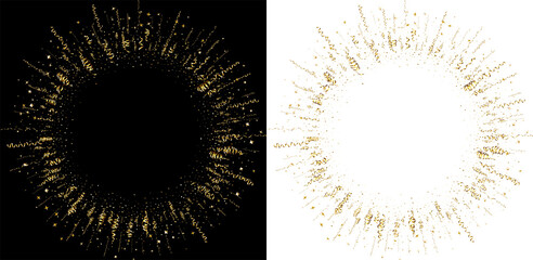 Gold Glitter Circle Gold glitter. Golden sparkle confetti. Shiny glittering dust. Gold Foil...