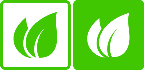 Green leaves, eco label icons