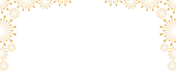 Fireworks New Year Corner Decoration Golden fireworks and rockets create a celebratory border on white background 