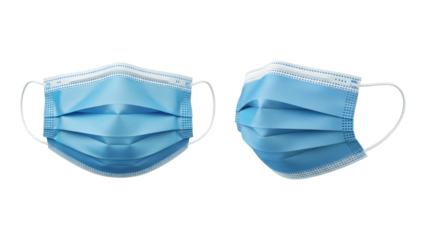 Blue surgical face masks isolated on transparent background