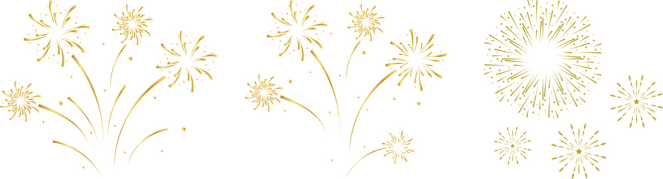 Fireworks New Year Single Element fireworks explosion with gradient sparkles, minimal flat colorful style, isolated on white background New Year fireworks burst Golden