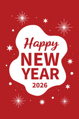 Happy New Year 2026 red background vector poster greeting card social media template