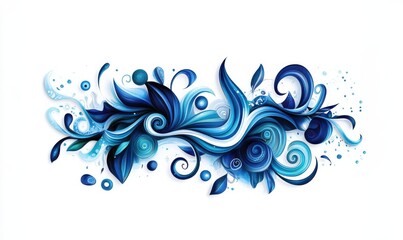 Intricate sea-themed typography with vibrant blue colors and swirling patterns, set against a clean white background for a lively and modern ocean-inspired design