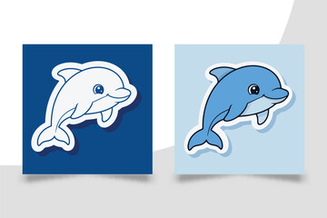 Cute Baby Dolphin Character Stickers for Kids Stationery and Aquatic Ocean Animal Digital Planner Vector Illustration