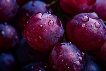 Fototapeta premium Close up of juicy red grapes glistening with water droplets, creating a vibrant and refreshing visual
