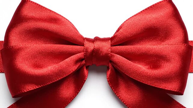Bright Red Decorative Bow with Crossed Ribbon Strips, Clean Gift Wrapping Element Isolated on Pure White Background with Precise Clipping Path