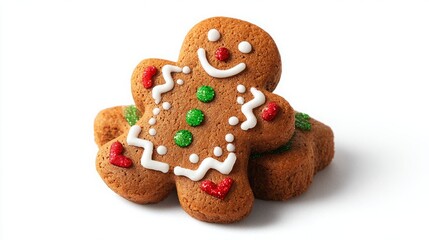 Festive gingerbread cookies decorated with colorful icing on a white background.