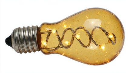Close-up of a vintage-style light bulb with glowing filament on a white background.