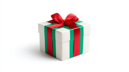 Obraz premium Festive gift box with red and green ribbons, perfect for the holiday season.