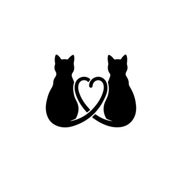 Two Black Cats Form A Heart Shape With Tails.