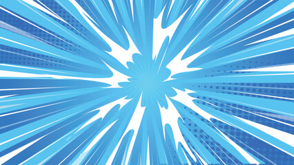 Blue Speed Lines Explosion Background with Dynamic Motion Burst Energy Effect Comic Style Vector